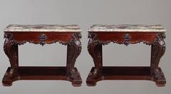 Rare Pair of Chinese Export Marble-Top Consoles