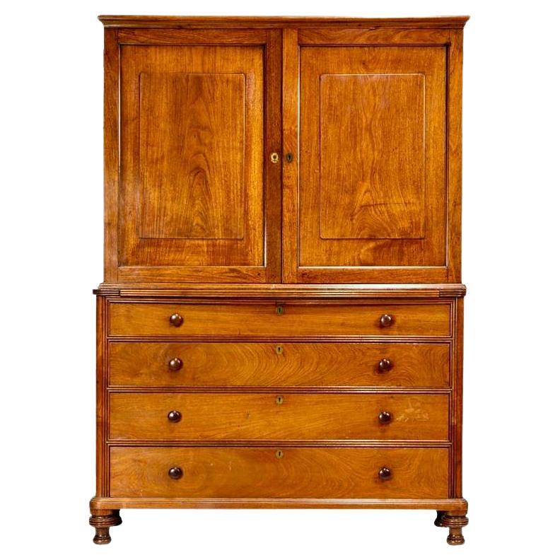 Fine and Rare Anglo-Indian Padouk Wood Cabinet in Two Sections For Sale