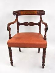 Set of Eight Regency Mahogany Brass Inlaid Leather Upholstered Dining Chairs