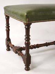 French Walnut Leather Upholstered Bench with Nailhead Trim
