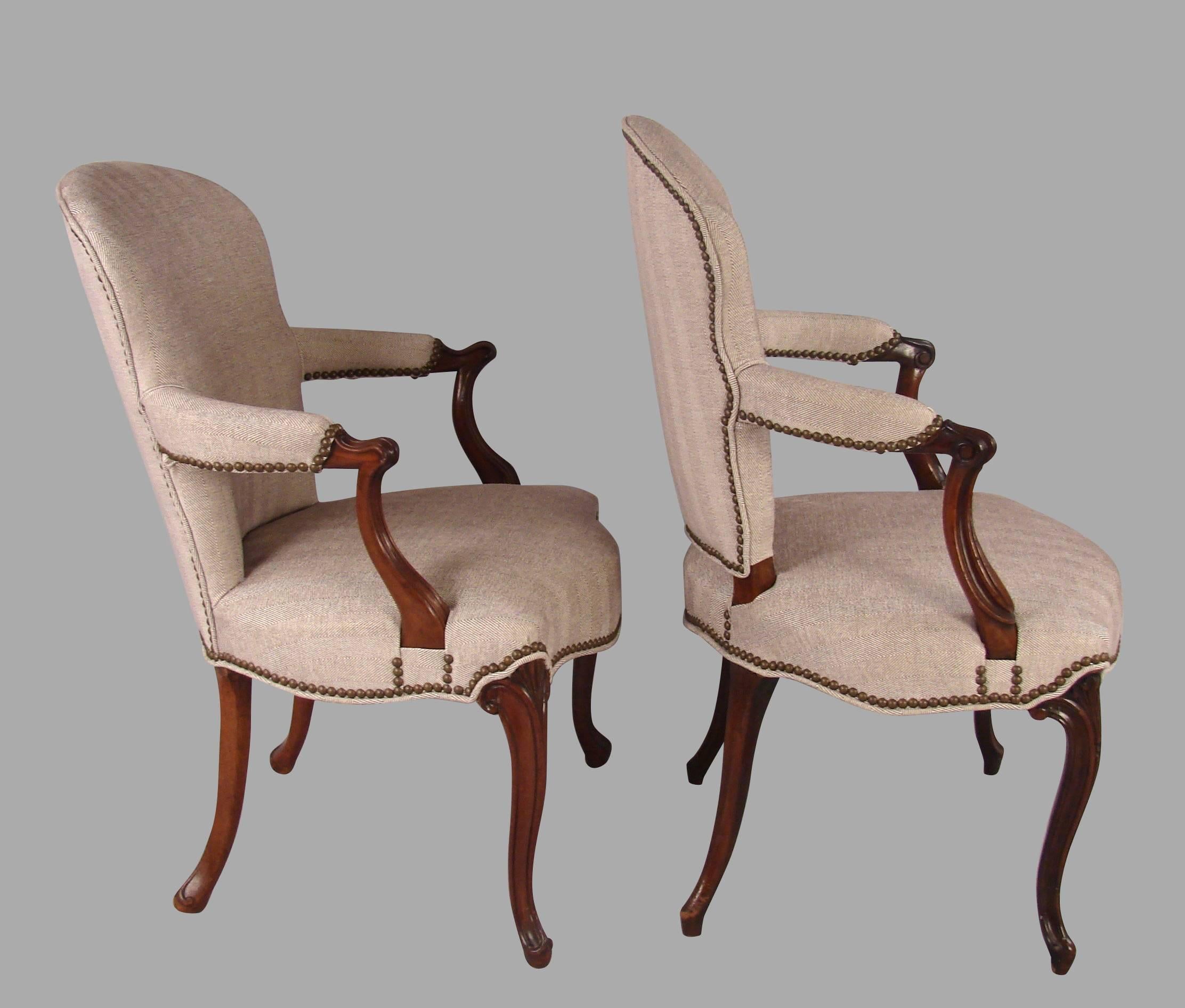 English Two Similar Mahogany Georgian Style Armchairs in the French Hepplewhite Taste
