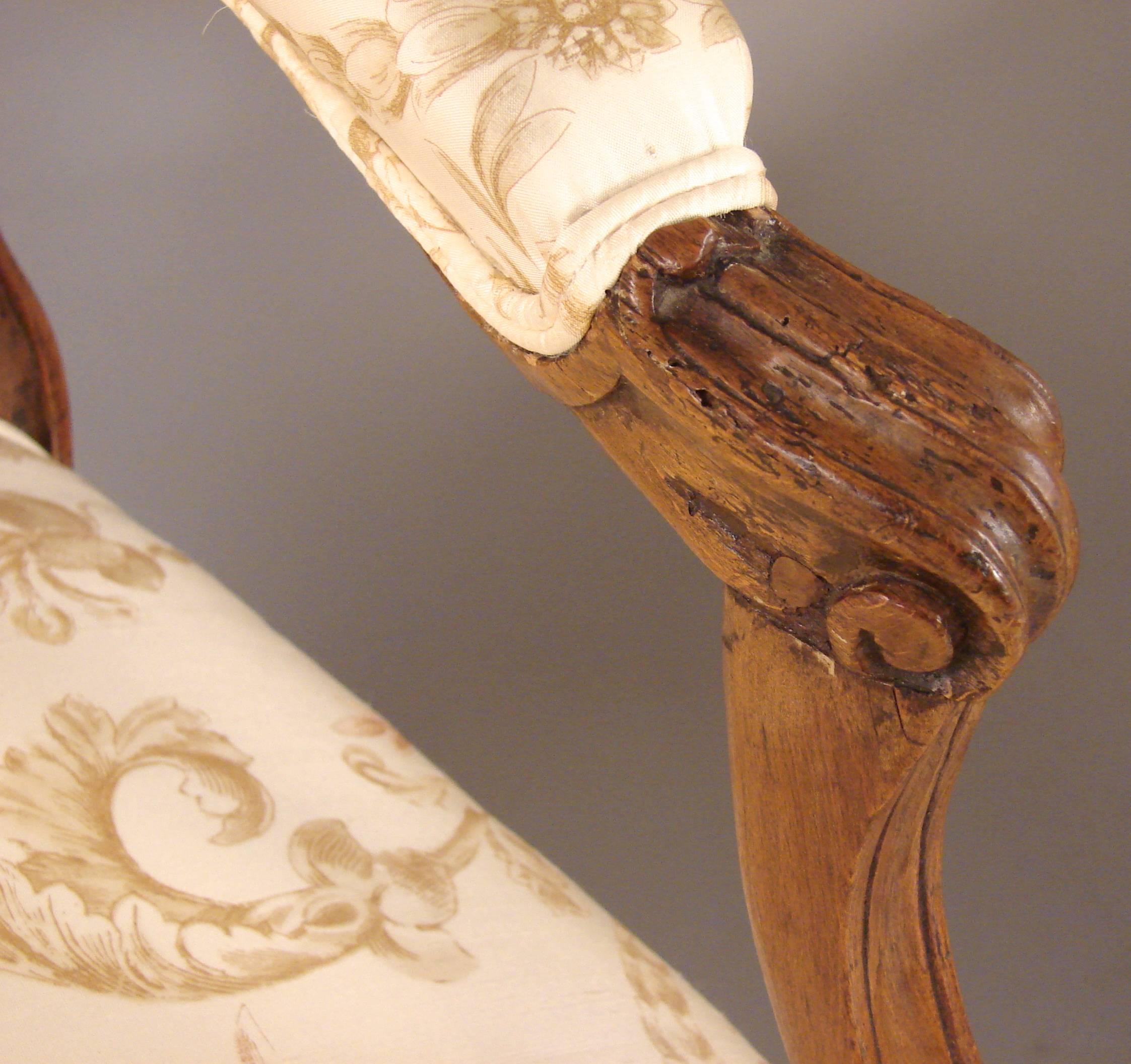 Pair of French Walnut Louis XV Style Armchairs 2