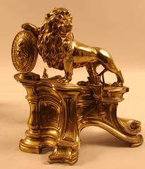 French Cast Bronze or Brass Lion Form Chenets