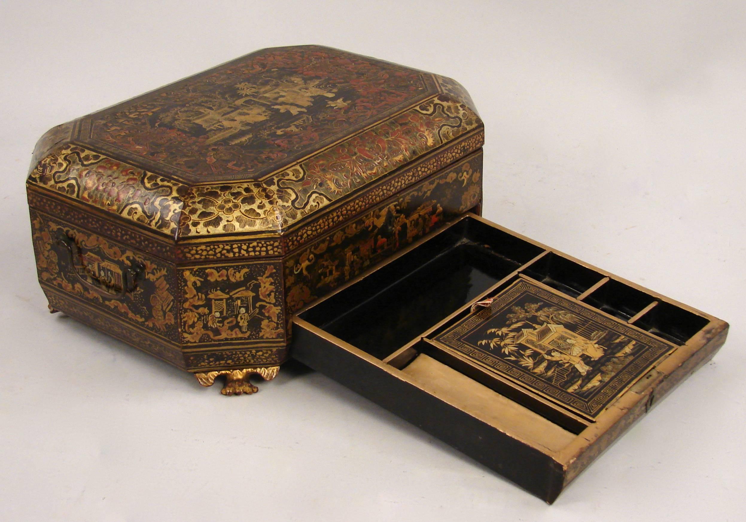 Chinese Export Sewing Box with Sewing Implements In Excellent Condition In San Francisco, CA