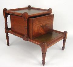 English Mahogany Bed Steps with Leather Lined Treads