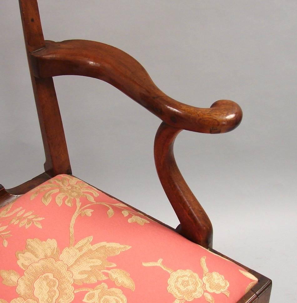 George III Mahogany Armchair with Damask Upholstered Seat In Good Condition In San Francisco, CA