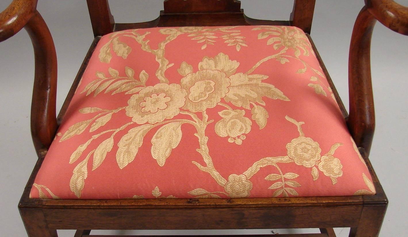 English George III Mahogany Armchair with Damask Upholstered Seat