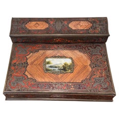 French Napoleon III Period Brass Inlaid Rosewood and Walnut Lap Desk