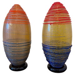 Pair of Murano Glass Hand Blown Cylindrical Form Vases