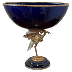 French Cobalt Glass Gilt Bronze Mounted Ibis Centerbowl