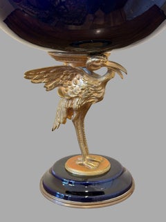 French Cobalt Glass Gilt Bronze Mounted Ibis Centerbowl