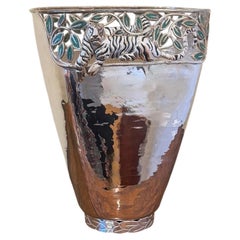 Emilia Castillo (Mexican b. 1954) Large Silverplate Flower Vase Tiger Motif