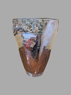 Emilia Castillo (Mexican b. 1954) Large Silverplate Flower Vase Tiger Motif