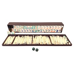 Vintage Chinese Mahjong Set with Bone and Bamboo Tiles Complete with Accessories