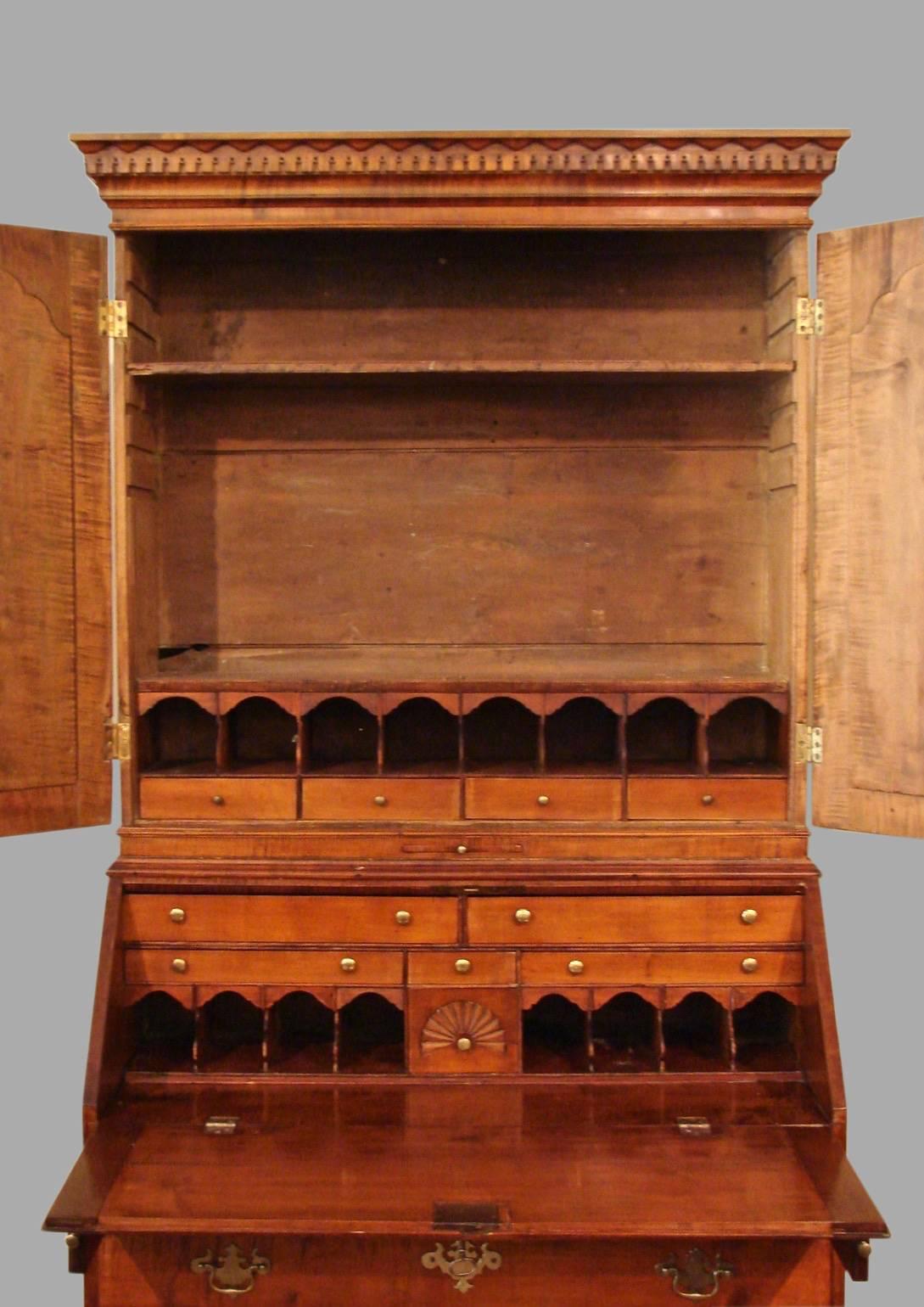 Chippendale 18th Century American Maple Secretary Bookcase