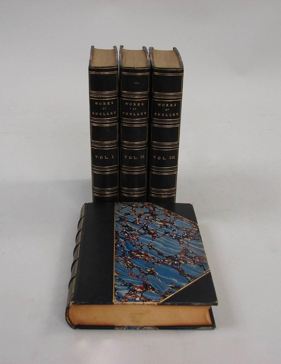 The complete poetical works of Shelley, bound in blue Morocco with marbleized paper and gilt edges, Centenary Edition published by Houghton, Mifflin & Co., Boston 1894.