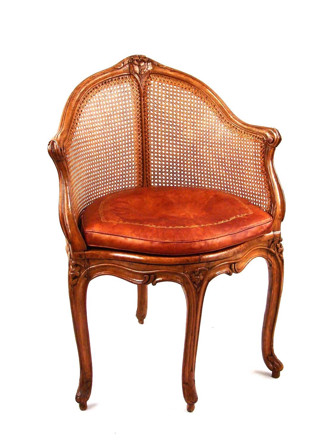 French Louis XV Walnut Caned Armchair