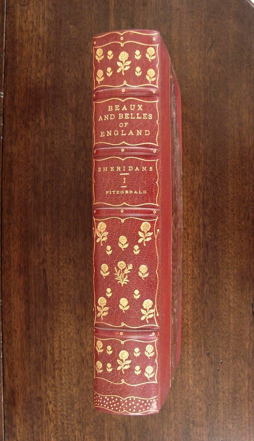 English Grolier Society Red Leather-Bound Set Beaux and Belles of England