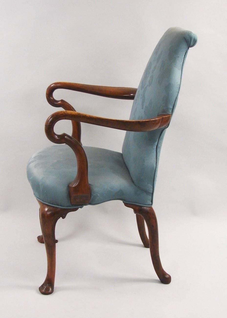 19th Century English George II Style Walnut Upholstered Armchairs