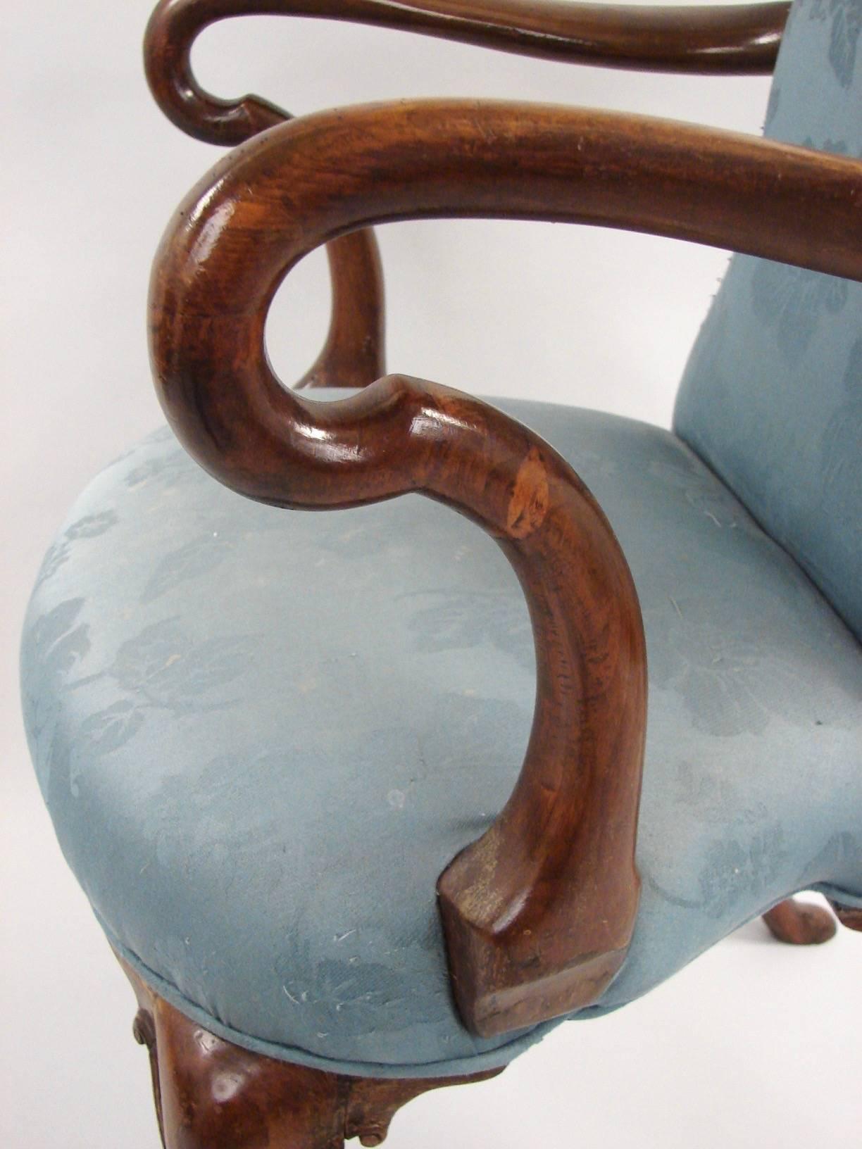 English George II Style Walnut Upholstered Armchairs 1