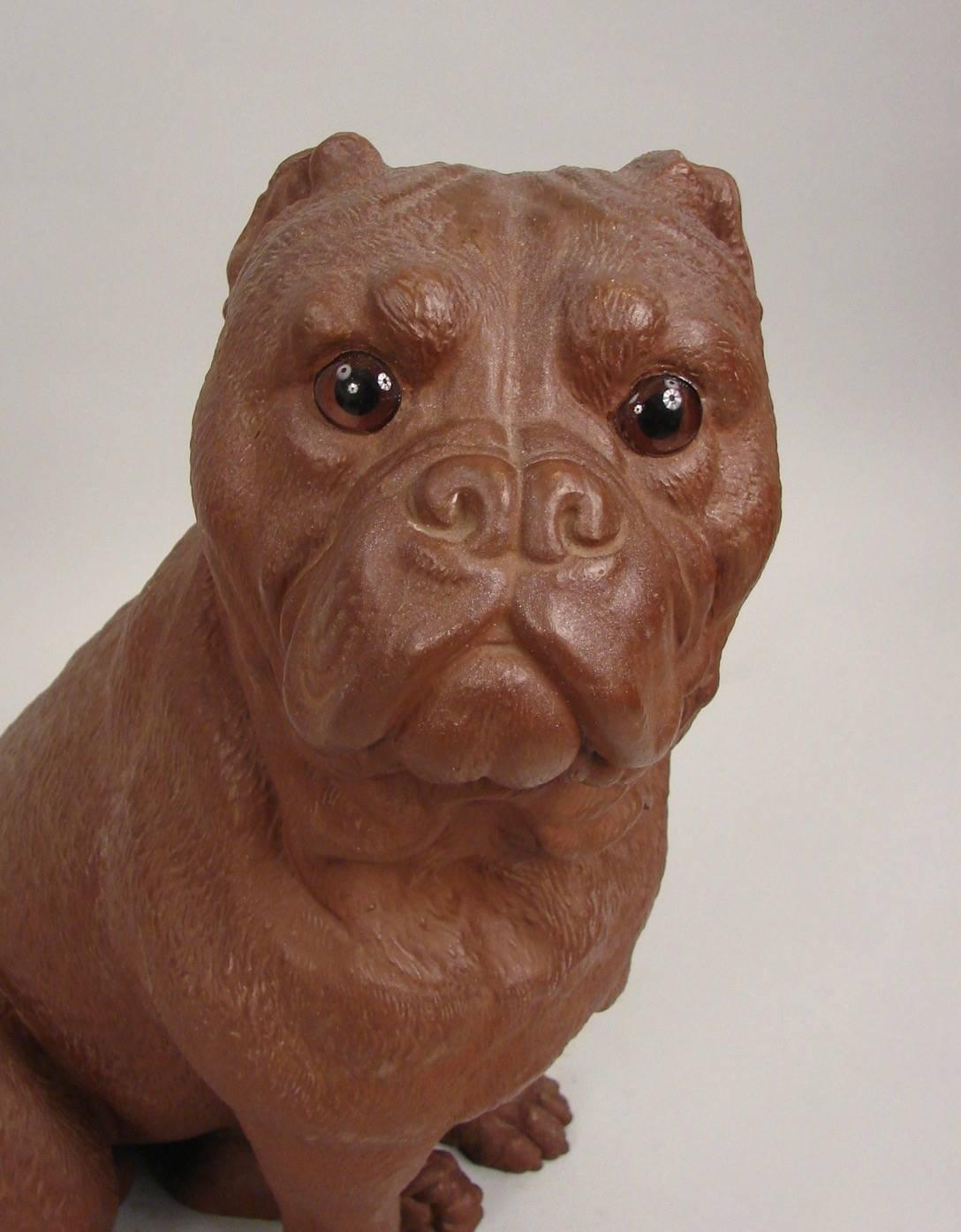 Victorian Austrian Terracotta Model of a Bulldog with Glass Eyes