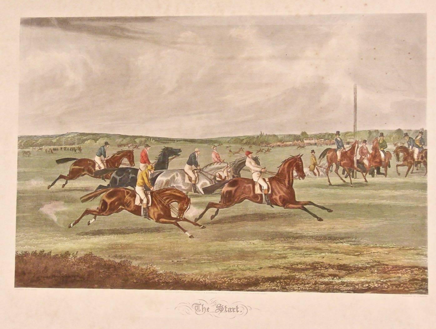 Paper Pair of English Colored Engravings of Thoroughbred Racing after Alken