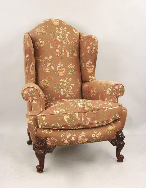 Pair of Victorian Style Beautifully Upholstered Wingback Armchairs at 1stdibs