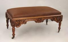 William IV Carved Rosewood Leather Upholstered Bench