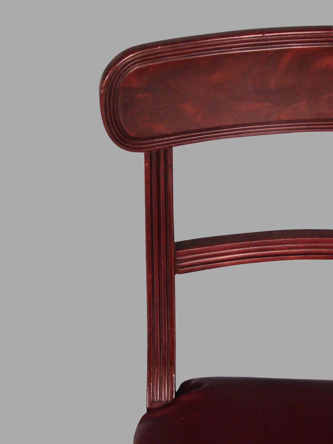 Set of Six Regency Leather Upholstered Mahogany Side Chairs 1