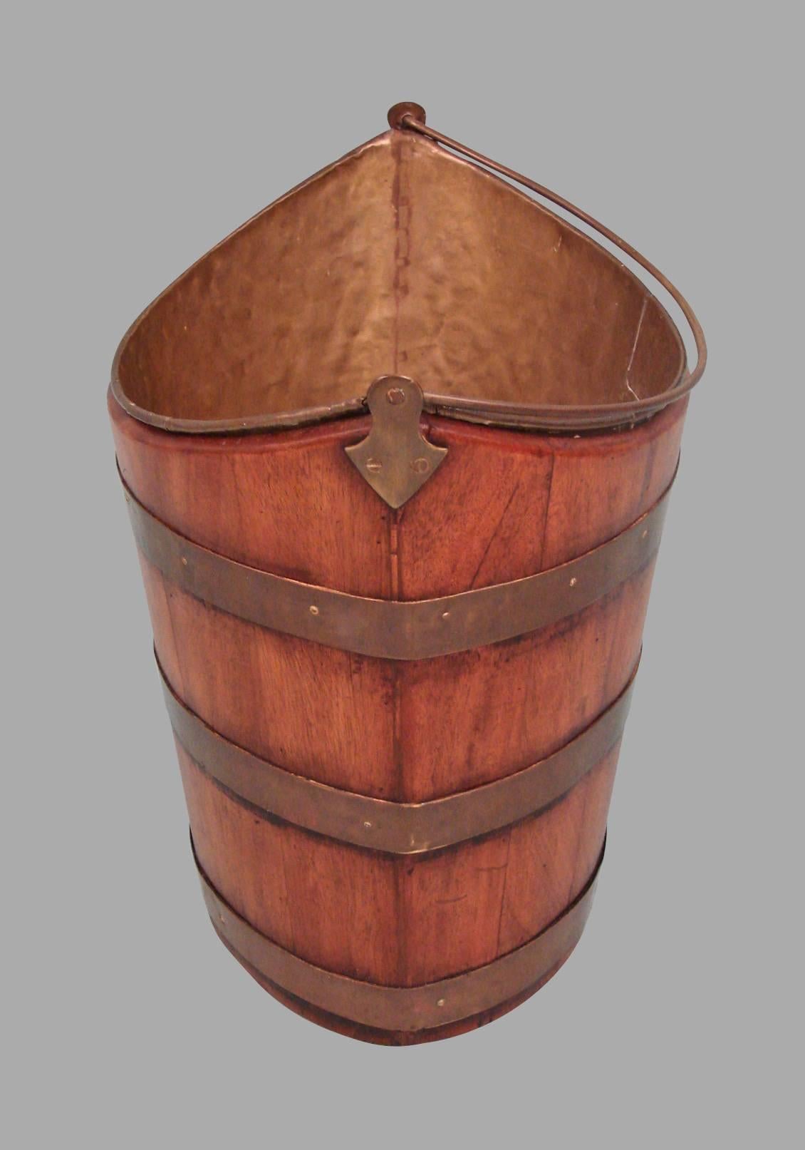 Irish English Regency Mahogany Navette Form Brass-Bound Peat Bucket