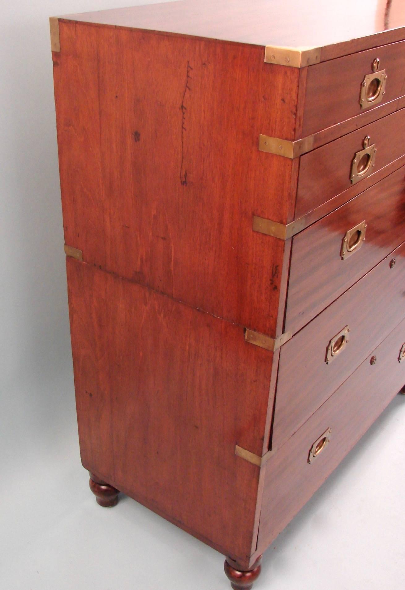 19th Century Irish Mahogany Brass Mounted Tall Campaign Chest by Ross and Co.