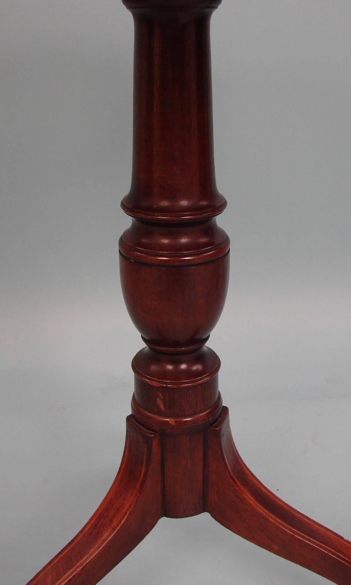 Regency Style Inlaid Mahogany Small Drum Table with Tooled Red Leather Top In Good Condition In San Francisco, CA