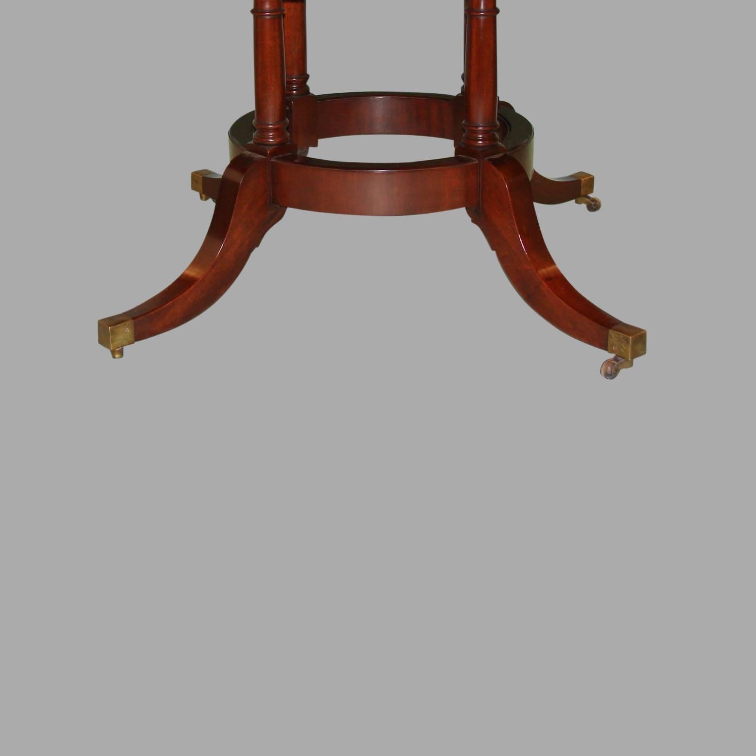 Brass Regency Style Mahogany Dining Table with Five Leaves