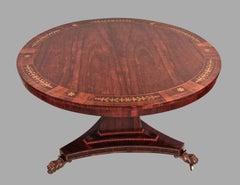 Regency Brass-Inlaid Center Table with Triangular Base and Animal Paw Feet