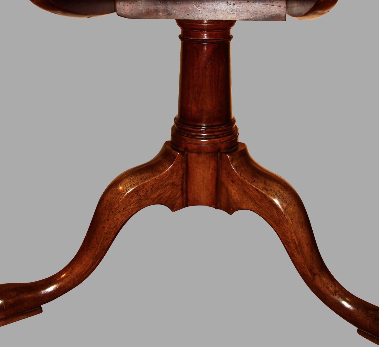18th Century Round George III Mahogany Leather Tilt-Top Games Table with Wells