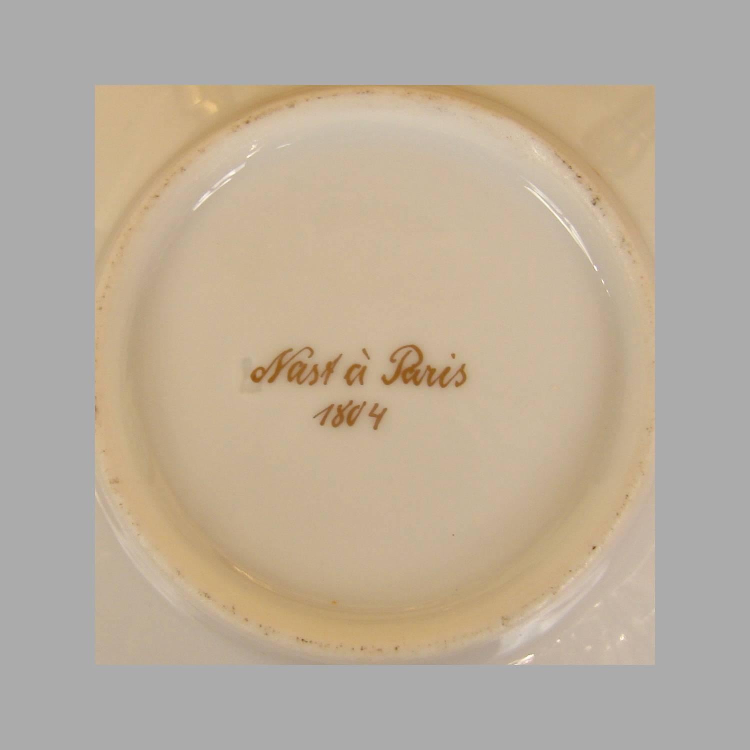 Six-Piece French Empire Parcel Gilt Porcelain Demi-Tasse Set by Nast, Paris 4
