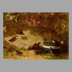Framed Oil on Board of Birds by Jean Baptiste Robie, Belgian