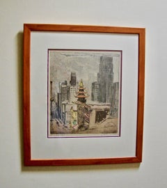 Max Pollack (1876-1970) Colored Etching of California Street in San Francisco
