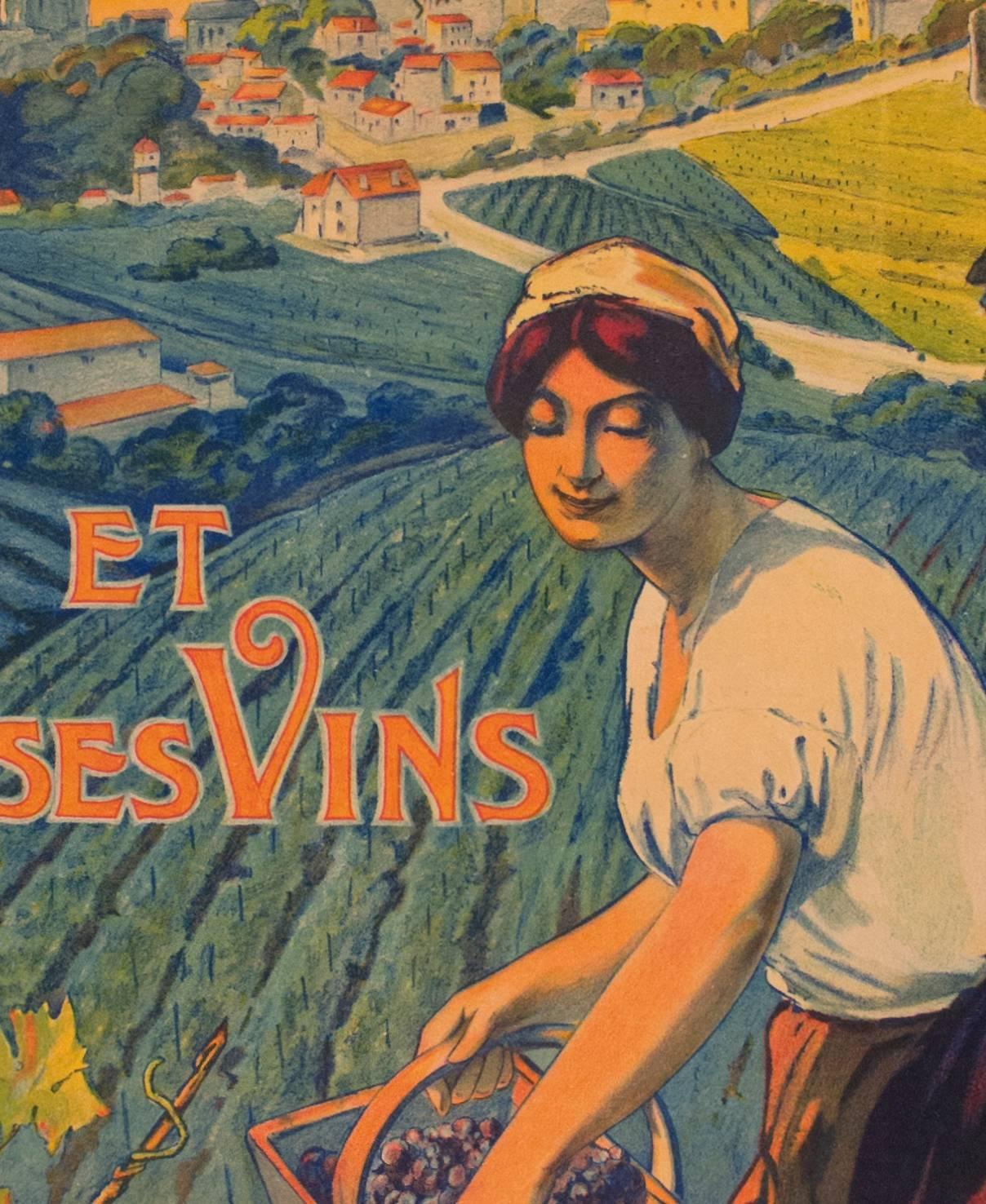 Original Antique French Travel Poster for St Emilion Wine Original Antique French Travel Poster for St Emilion Wine