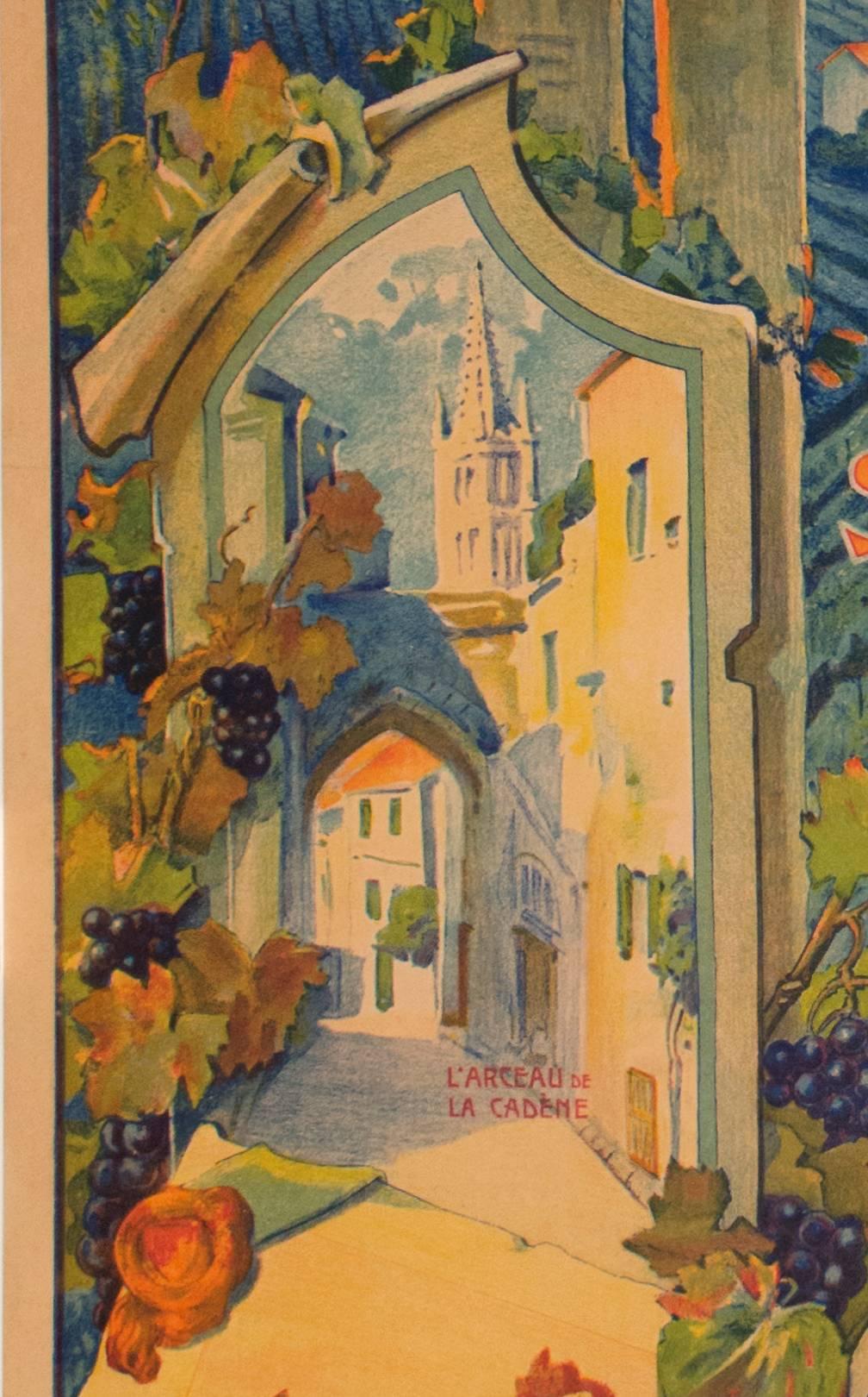 Paper Original Antique French Travel Poster for St Emilion Wine Region by Hazeryon
