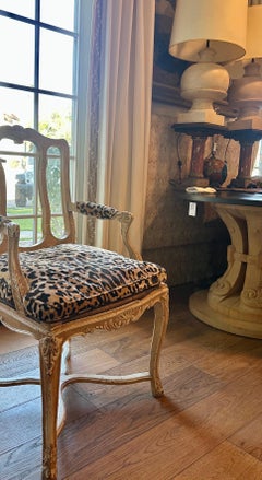 Leopard velvet upholstered French-Provincial Louis XV style Fauteuil Chair
