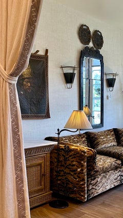 Antique Madeleine Castaing style English-Neoclassical Japanned lacquer mirror