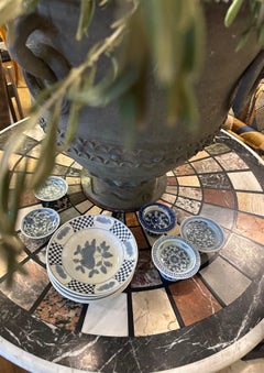 Set de 4 plats à salade/dessert bleu et blanc