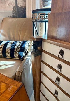 Pair of Neoclassical style leather wrapped chest of drawers