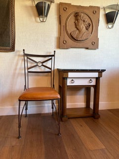 Neoclassical-style bedside or side tables with marble tops, by Baker Furniture