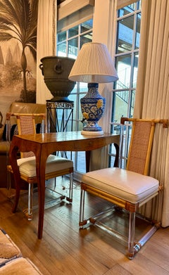 Large antique, hand-painted ceramic lamp