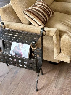 Italian hand-forged woven iron magazine holder drink table