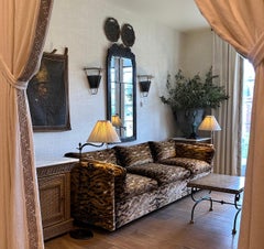 Parisian Maison Jansen-style hand-forged iron and leather cocktail table