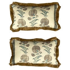A pair of pillows made with Michael S. Smith's "Indian Flower" patterned linen