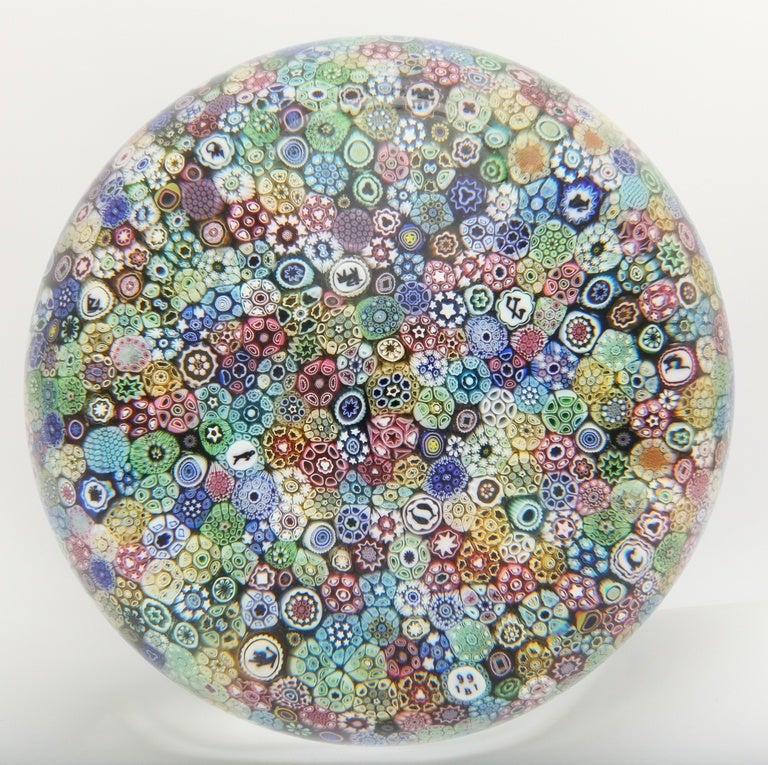 French 1991 Baccarat Millefiori Pedestal Paperweight